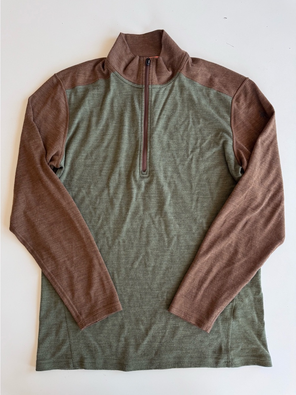 Smartwool Merino 250 1/4 Zip base layer Size Winter Moss Fox Brown Mens Size L